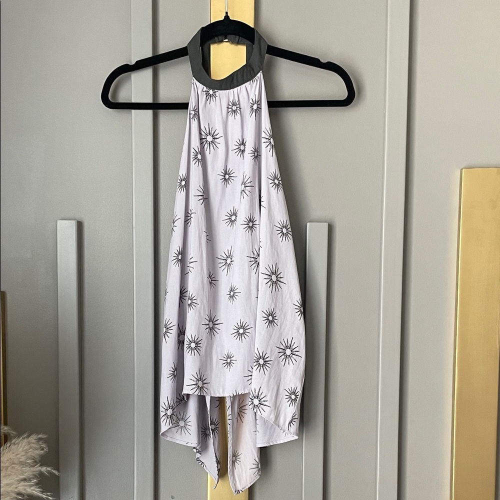 Free People Gray Halter Tank with Black Starburst Print